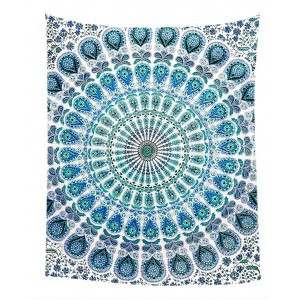 GCKG Indian Mandala Blue Peacock Bedroom Living Room Art Wall Hanging Tapestry Size 51x60 inches   
